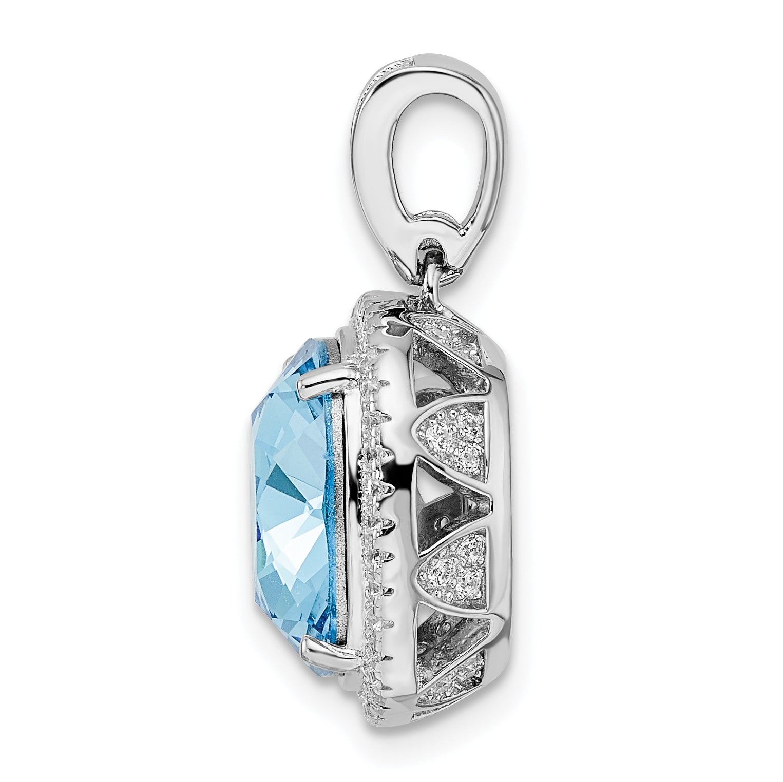 Sterling Silver Rhodium-plated CZ & Blue Crystal Pendant Secondary image