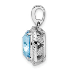 Sterling Silver Rhodium-plated CZ & Blue Crystal Pendant