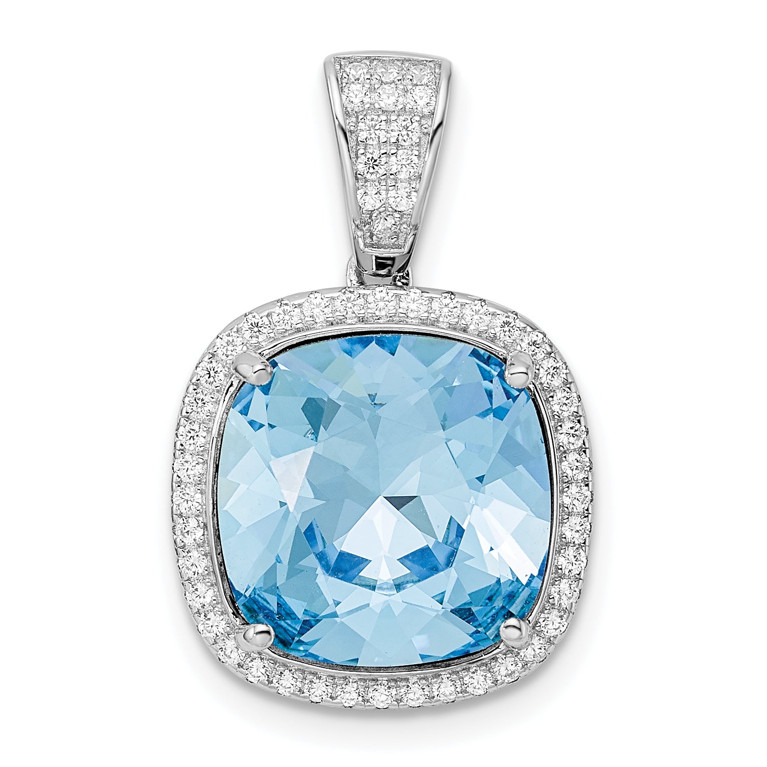 Sterling Silver Rhodium-plated CZ & Blue Crystal Pendant Main image