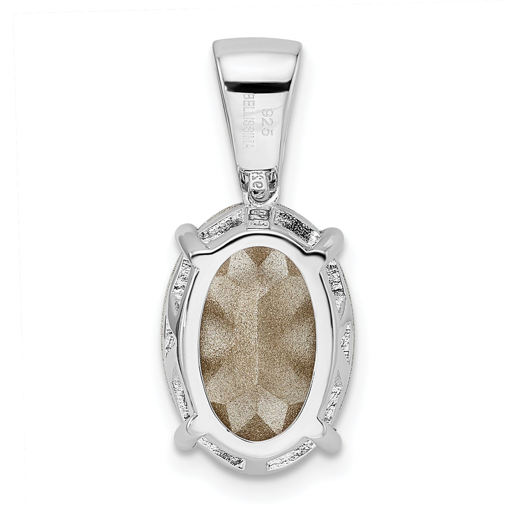 Sterling Silver Rhodium-plated Polished CZ & Blue Crystal Pendant