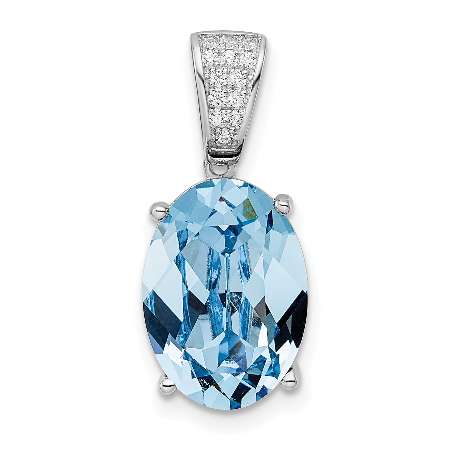 Sterling Silver Rhodium-plated Polished CZ & Blue Crystal Pendant Main image