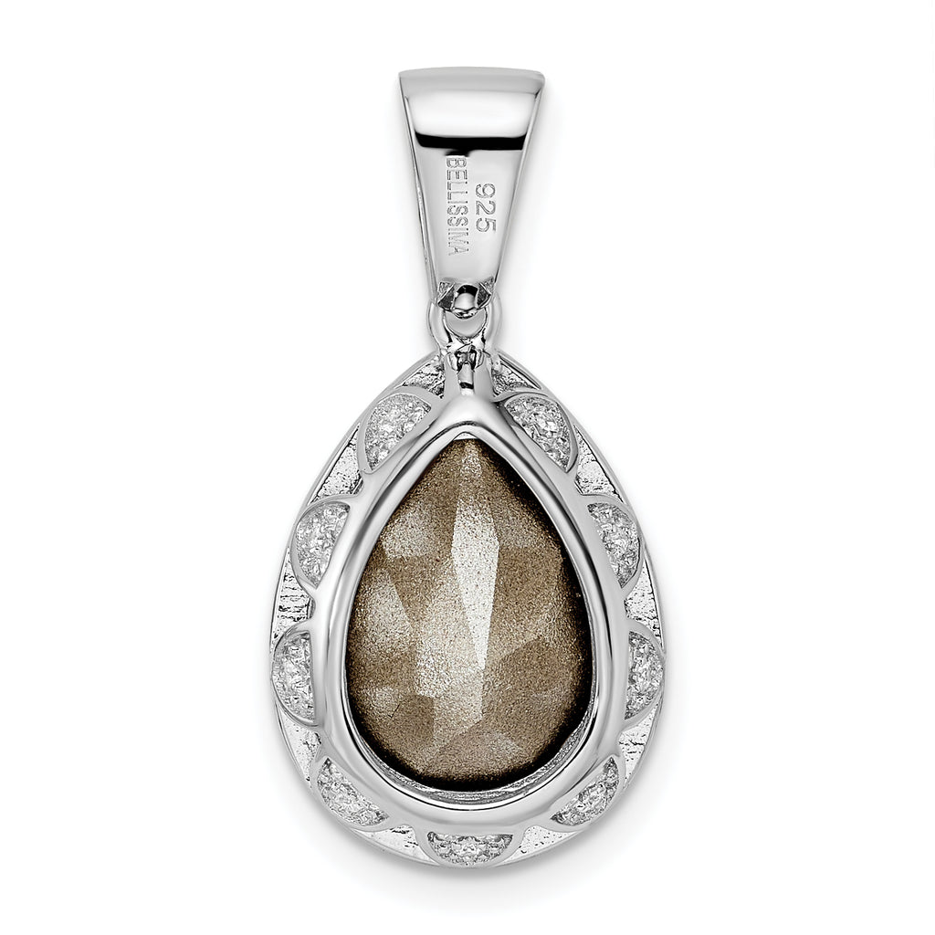 Sterling Silver Rhodium-plated CZ & Dk Purple Crystal Pendant