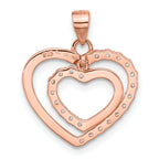Sterling Silver Rose Tone CZ Double Heart Pendant