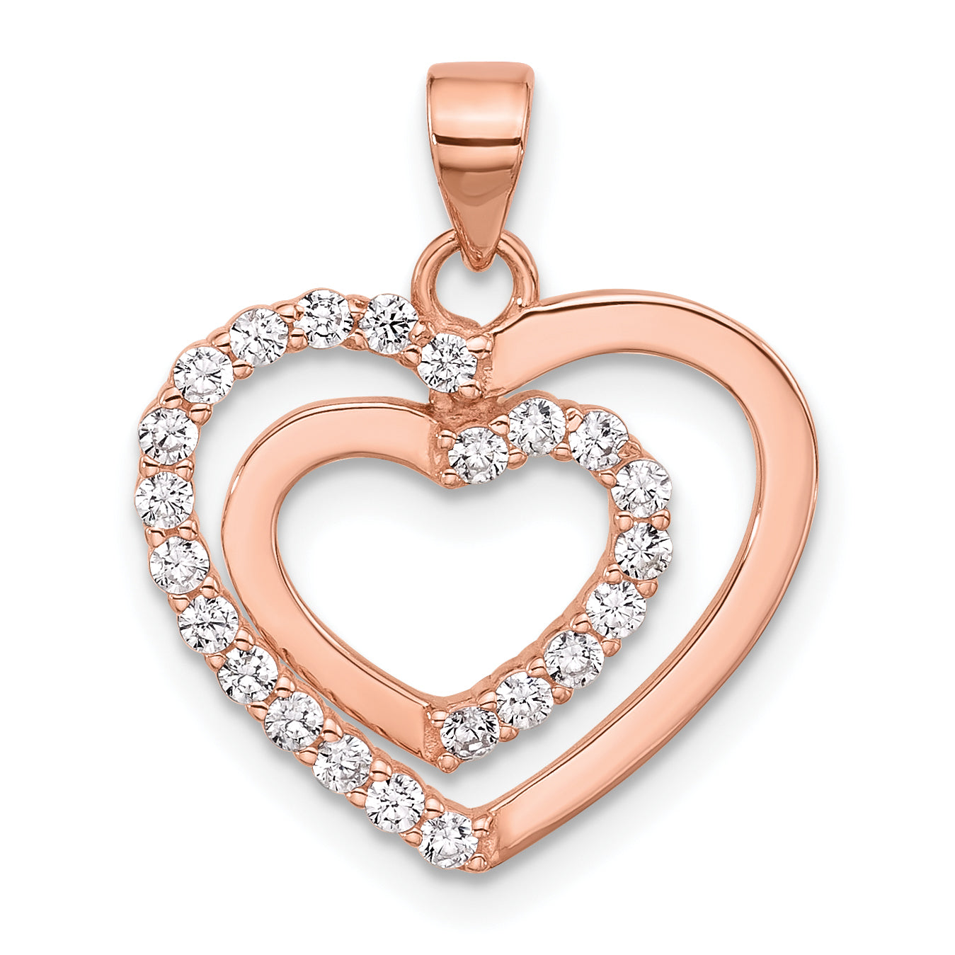 Sterling Silver Rose Tone CZ Double Heart Pendant Main image
