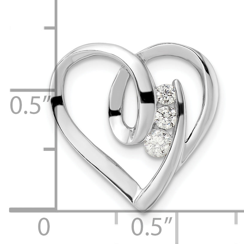 Sterling Silver Rhodium-plated CZ Fancy Heart Slide