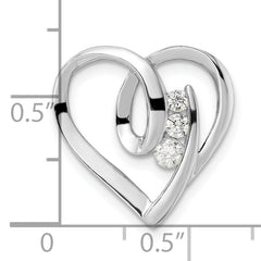 Sterling Silver Rhodium-plated CZ Fancy Heart Slide