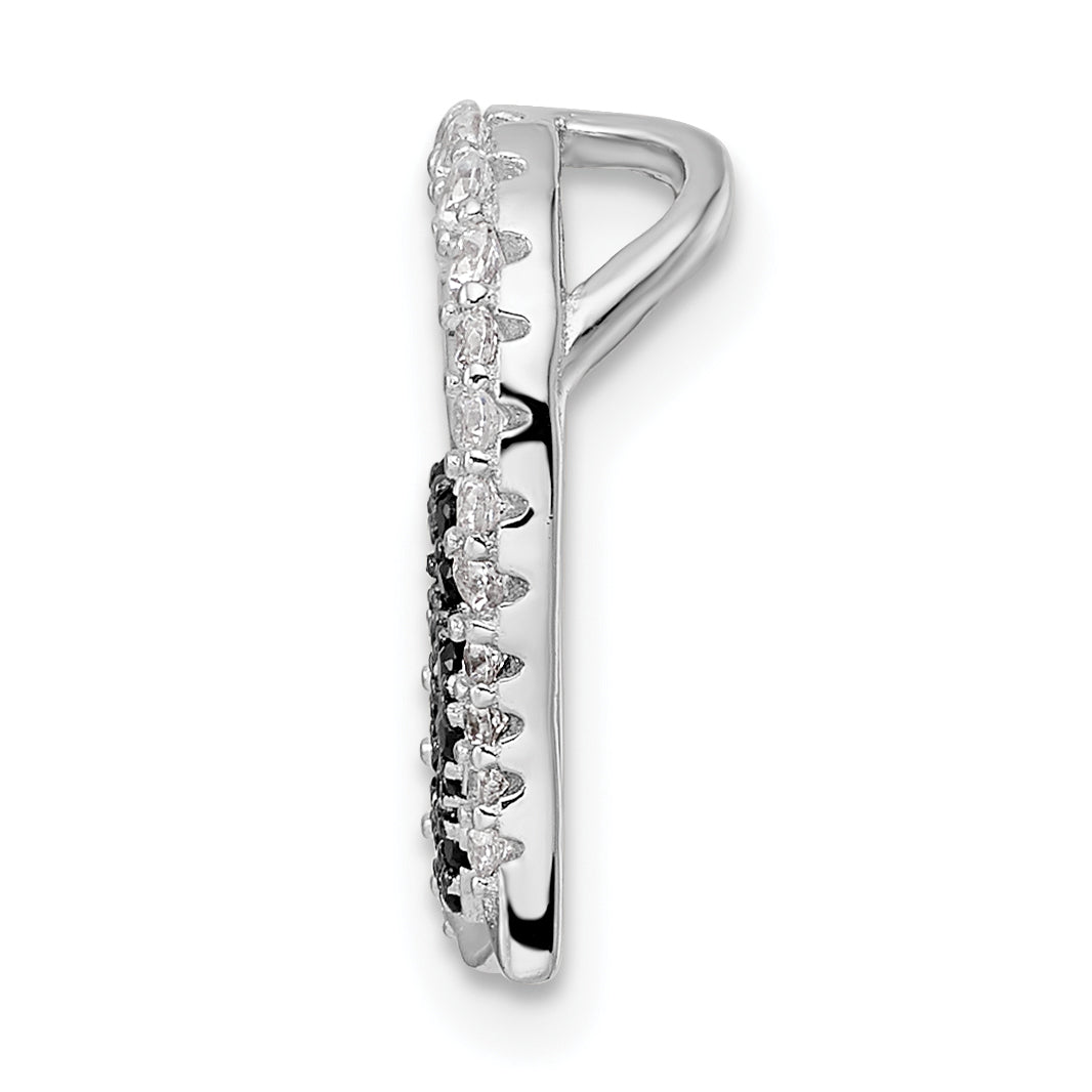 Sterling Silver Bk/Wht CZ Rhod-plated Paw Print Heart Chain Slide