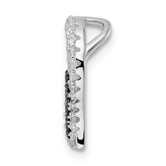 Sterling Silver Bk/Wht CZ Rhod-plated Paw Print Heart Chain Slide