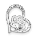 Sterling Silver Bk/Wht CZ Rhod-plated Paw Print Heart Chain Slide