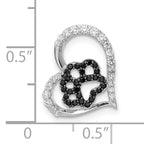 Sterling Silver Bk/Wht CZ Rhod-plated Paw Print Heart Chain Slide