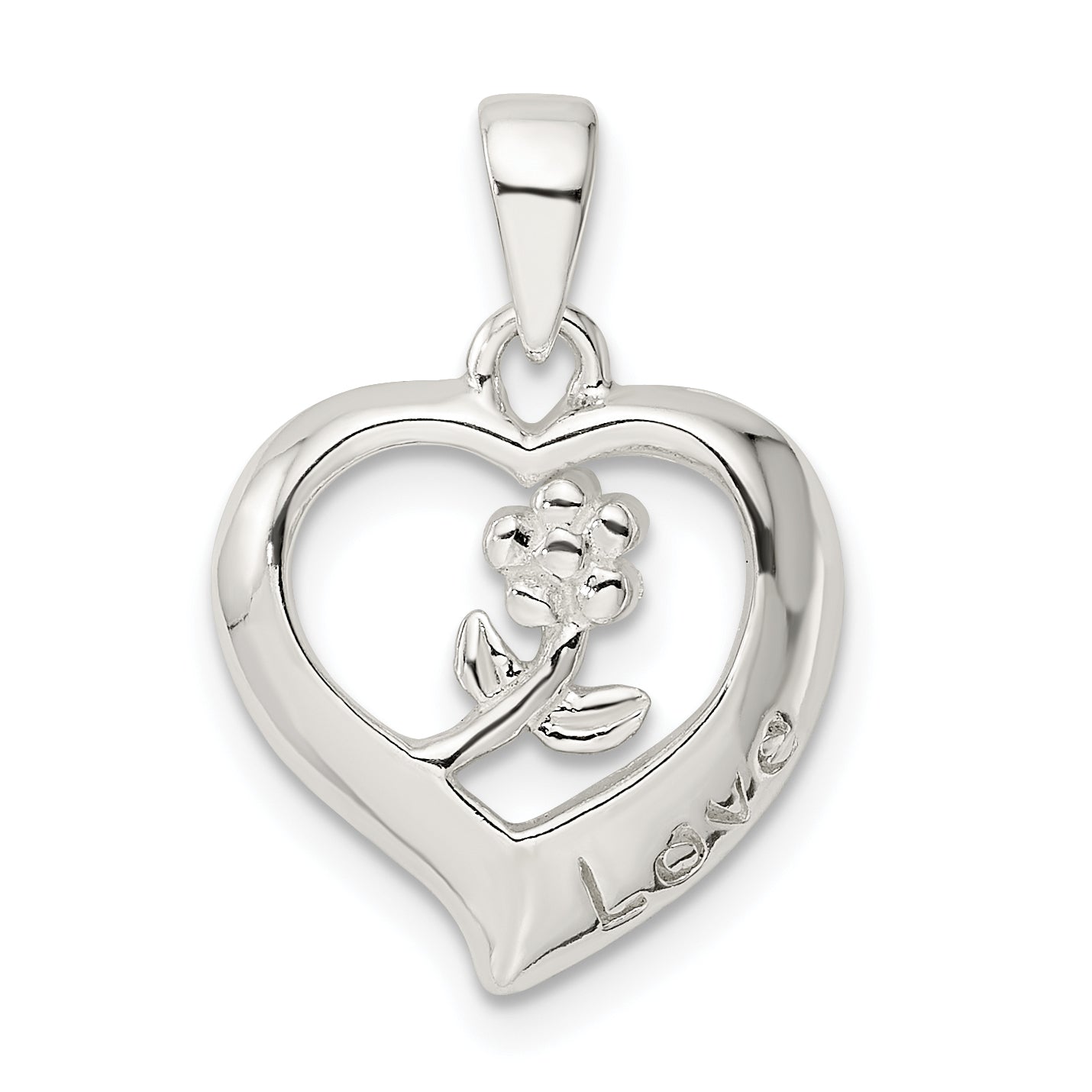 Sterling Silver Love Heart w/Flower Pendant Main image
