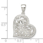 Sterling Silver CZ Roses in Heart Pendant