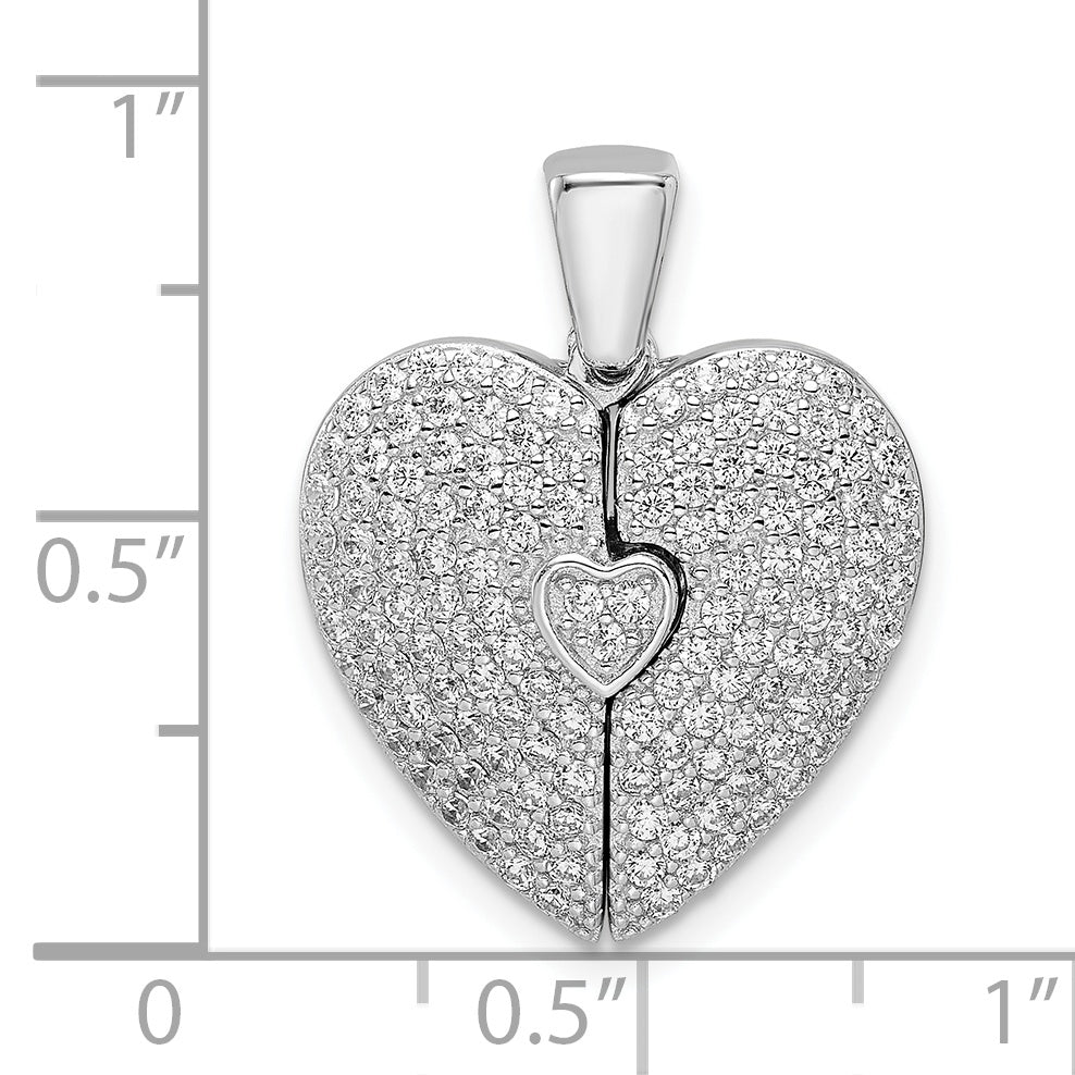 Sterling Silver Polished Rhodium-plated CZ Opening Heart Pendant Secondary image