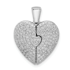 Sterling Silver Polished Rhodium-plated CZ Opening Heart Pendant
