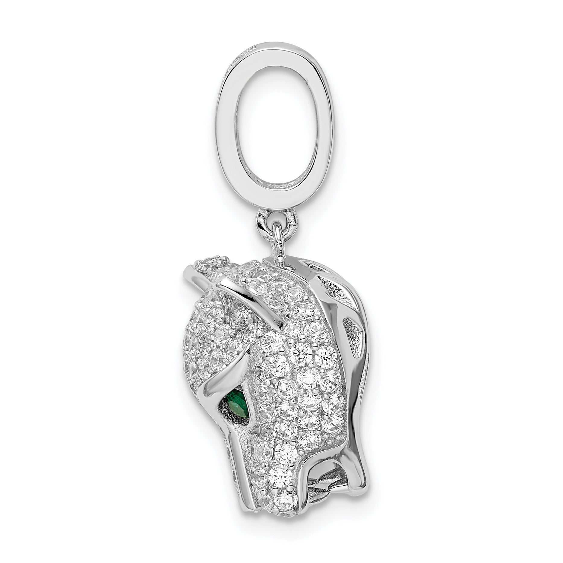 Sterling Silver Rhodium-plated Green & White CZ Panther Pendant Secondary image