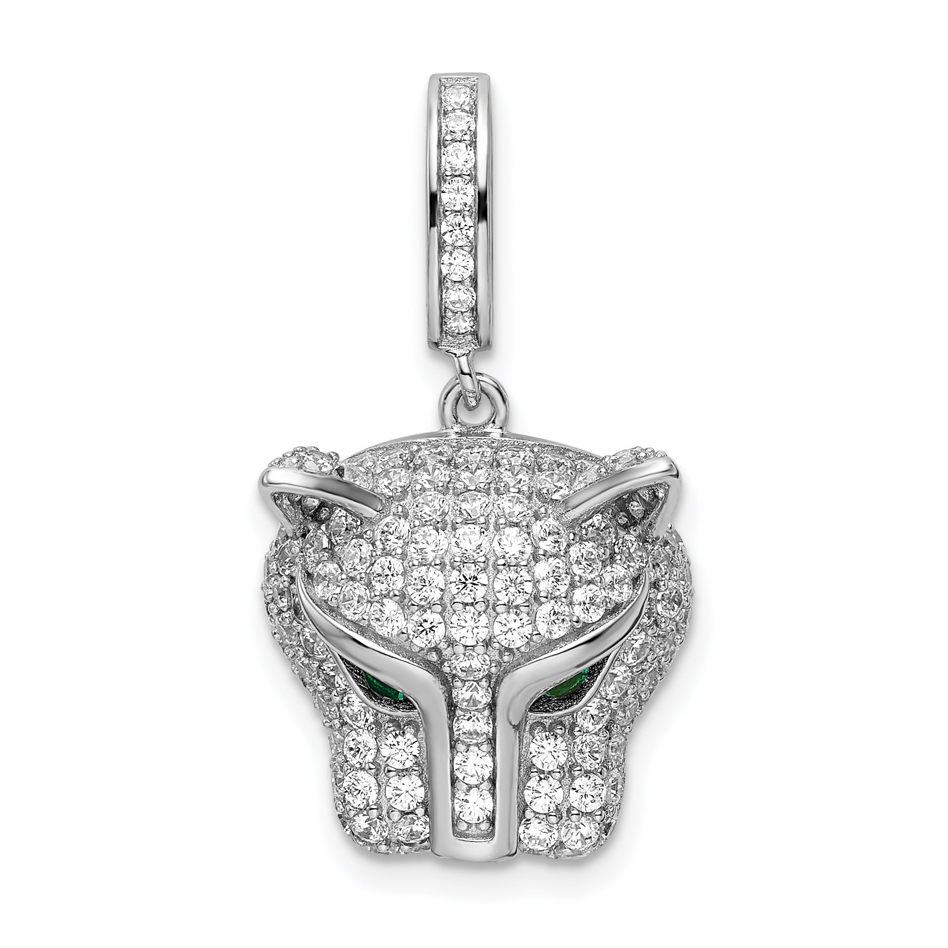 Sterling Silver Rhodium-plated Green & White CZ Panther Pendant Main image