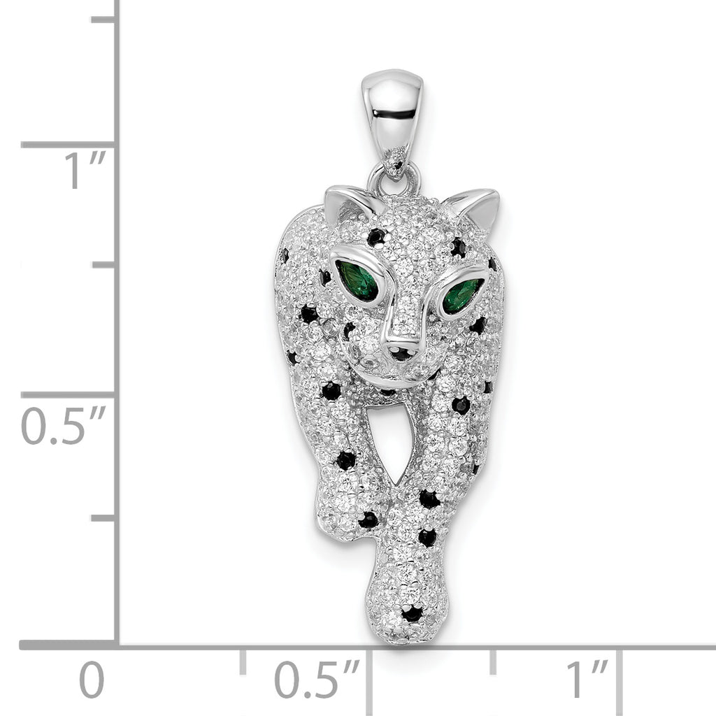 Sterling Silver Blk/White Rhodium-plated Polished CZ Cheetah Pendant