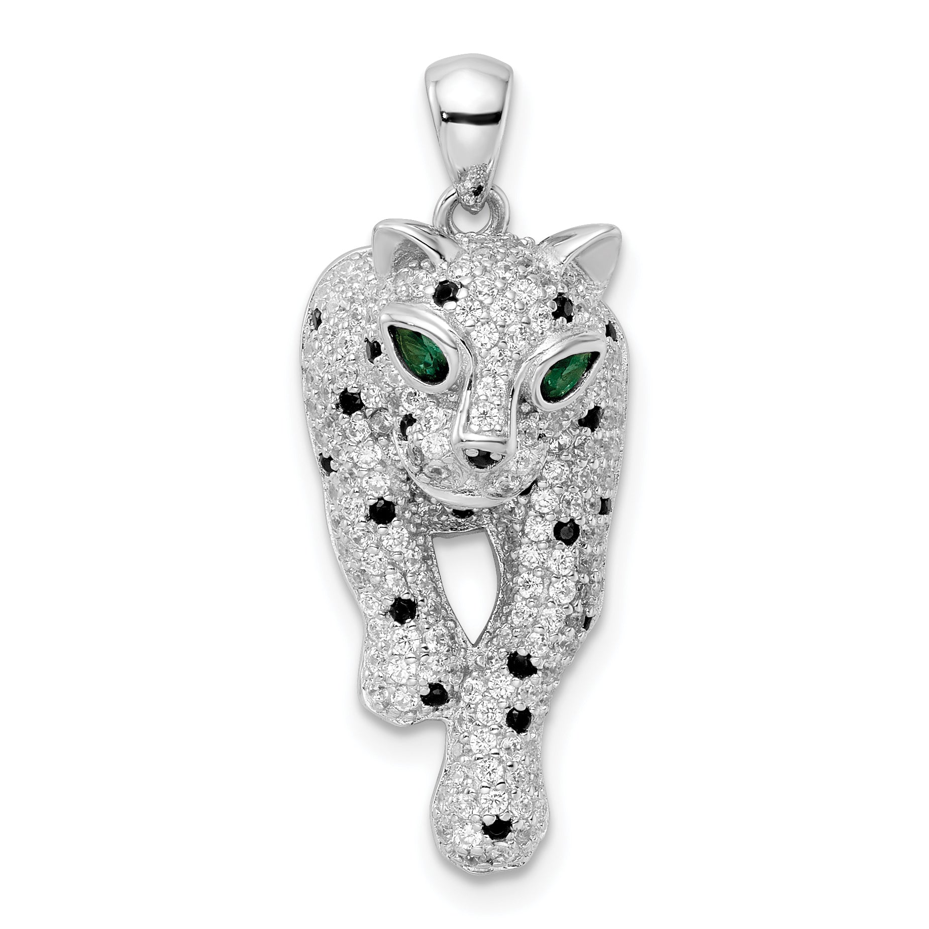 Sterling Silver Blk/White Rhodium-plated Polished CZ Cheetah Pendant Main image
