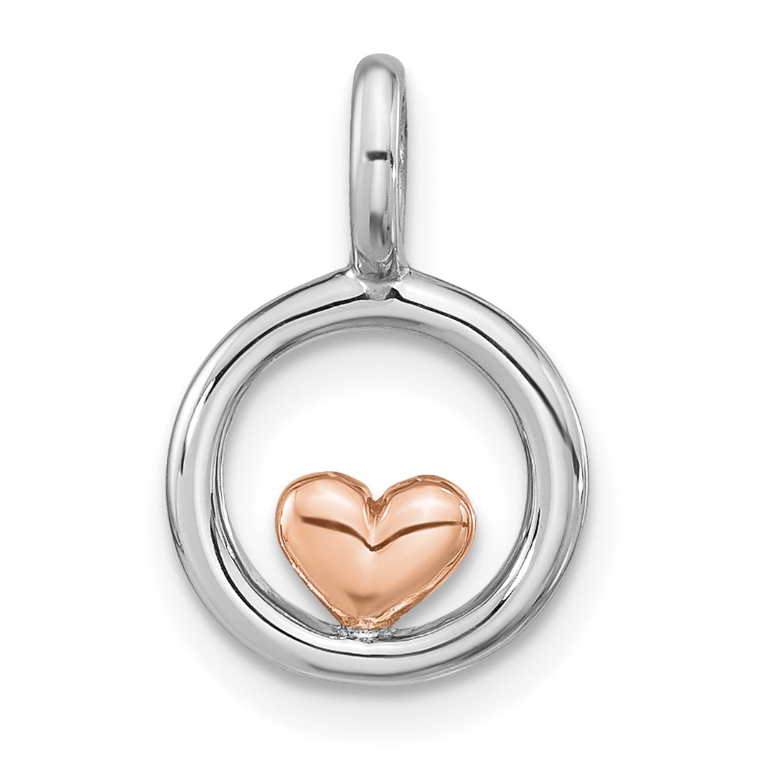 Sterling Silver RH-plated & Rose Gold-plated Polished Circle w/Heart Pendan Main image