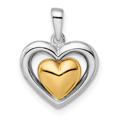 Sterling Silver RH-plated & Gold-plated Heart Pendant