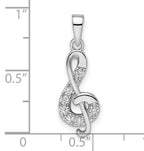 Sterling Silver Rhodium-plated CZ Treble Clef Pendant