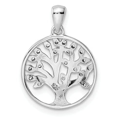 Sterling Silver Rhodium-plated Polished CZ Tree of Life Pendant