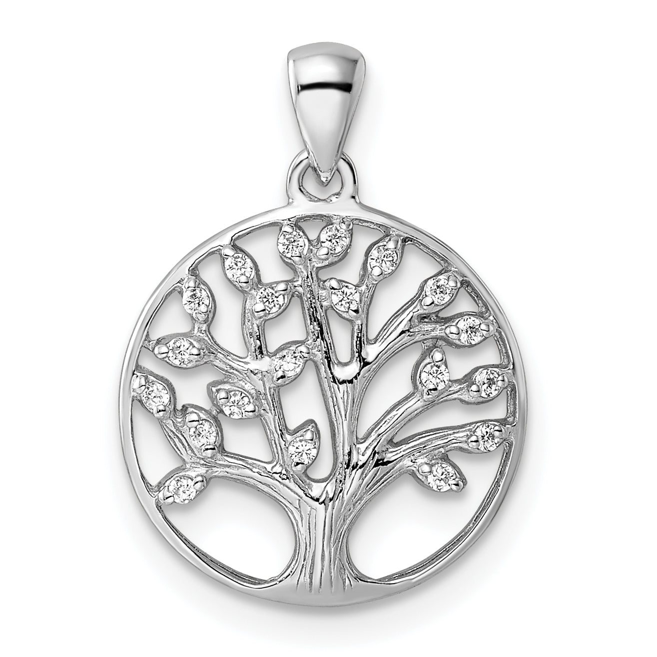 Sterling Silver Rhodium-plated Polished CZ Tree of Life Pendant Main image