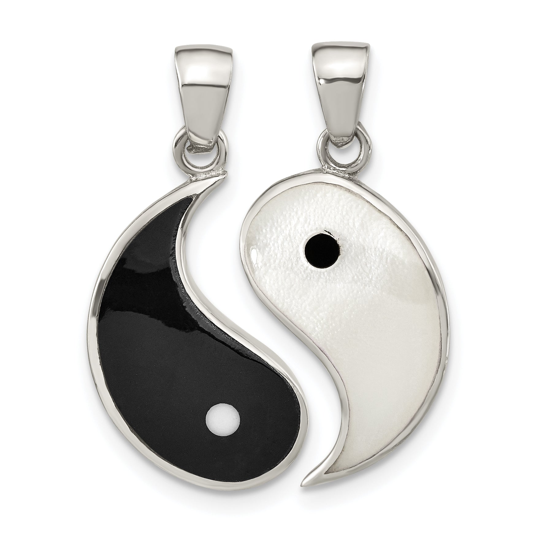 Sterling Silver Rhod-pltd MOP/Black Resin Yin Yang 2 Piece Pendant Main image