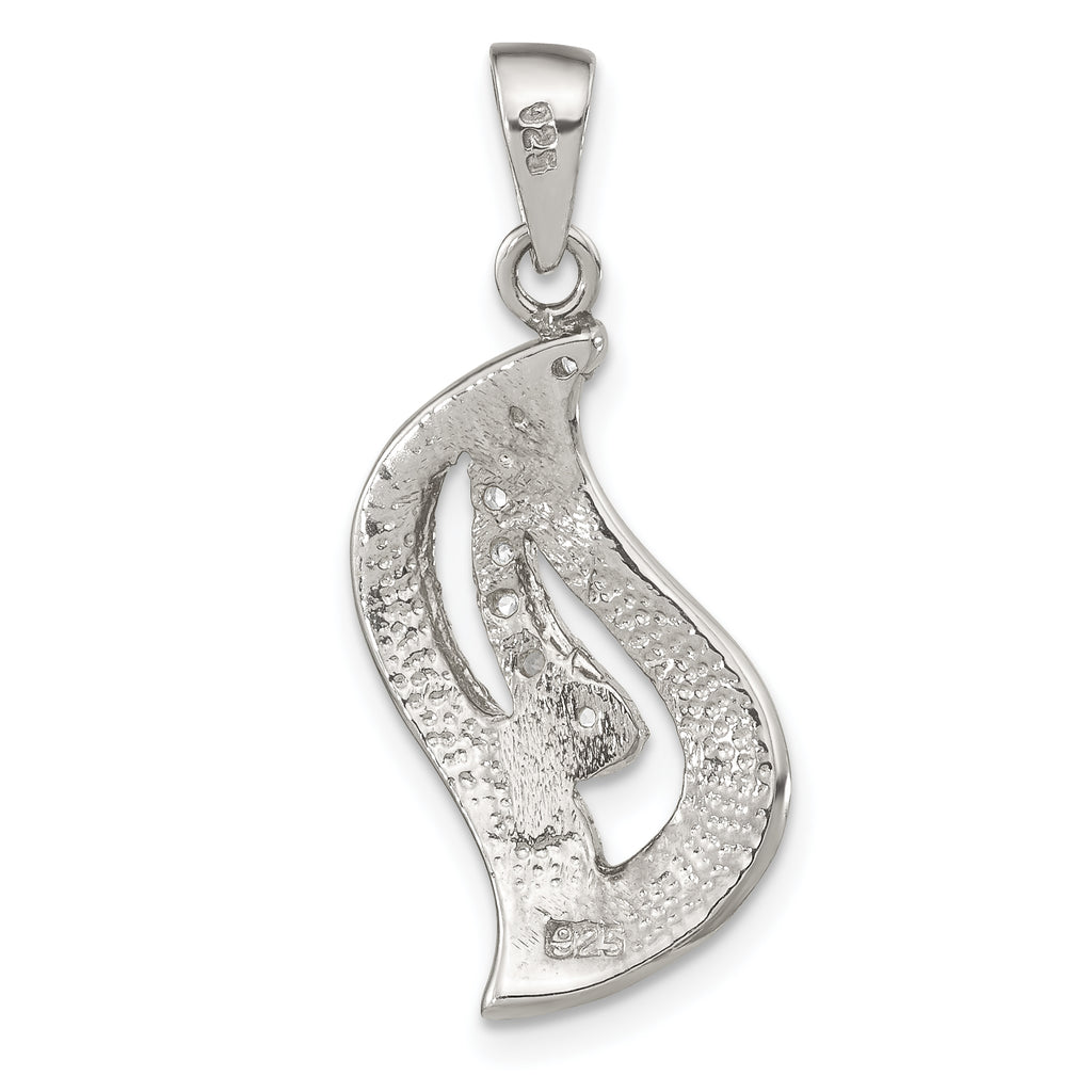 Sterling Silver Polished Enamel CZ Greek Key Pendant