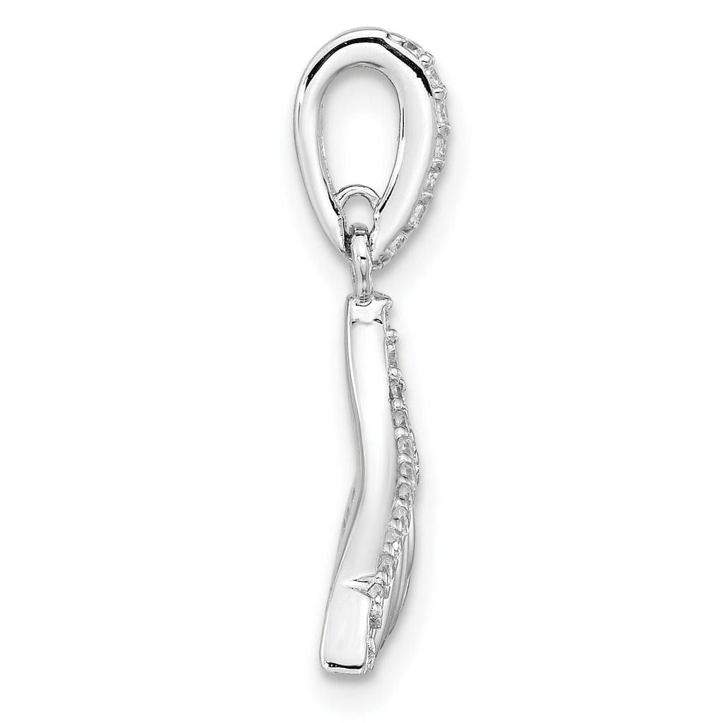 Pure FireSterling Silver Rhod-plated CZ Textured Tail Pendant