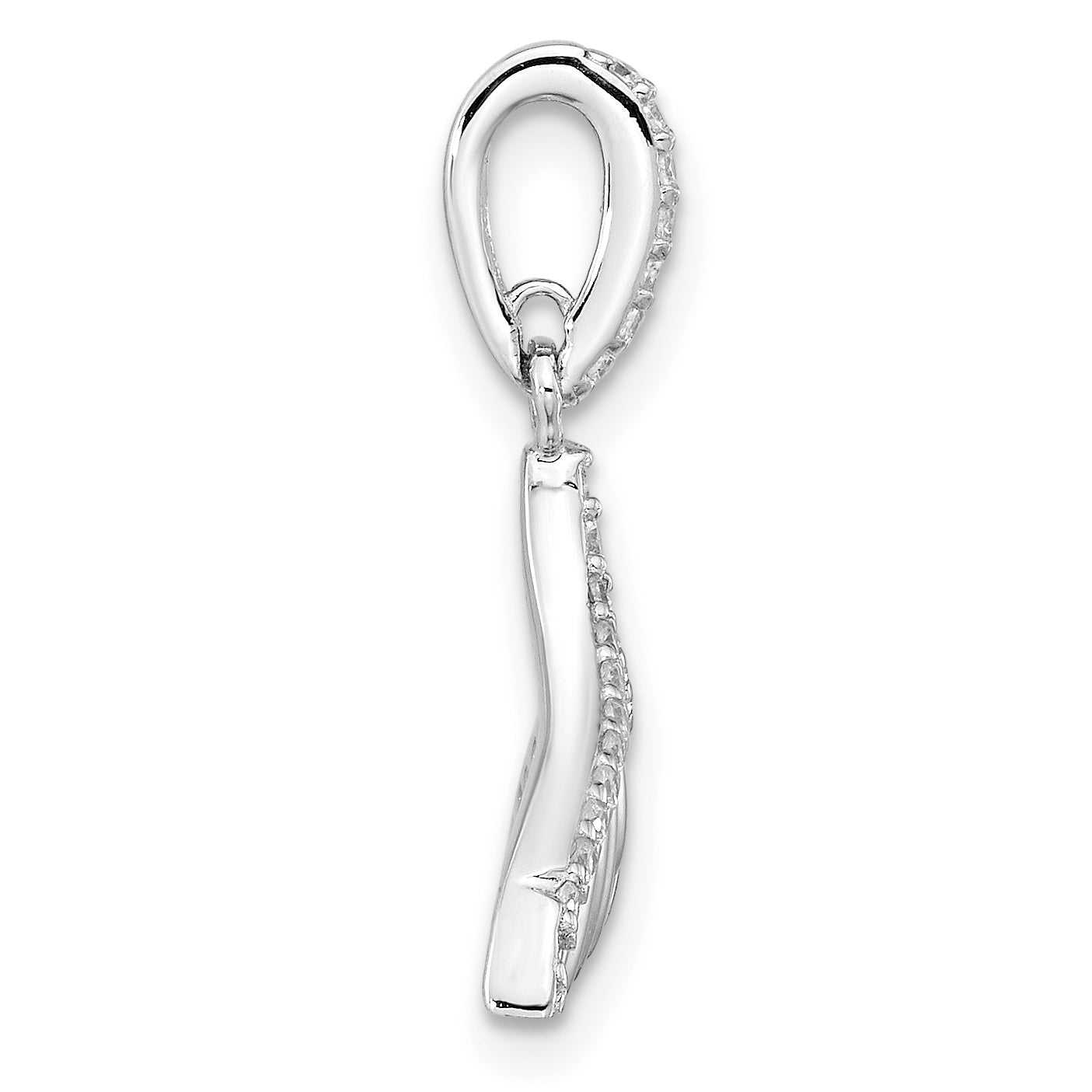 Pure FireSterling Silver Rhod-plated CZ Textured Tail Pendant