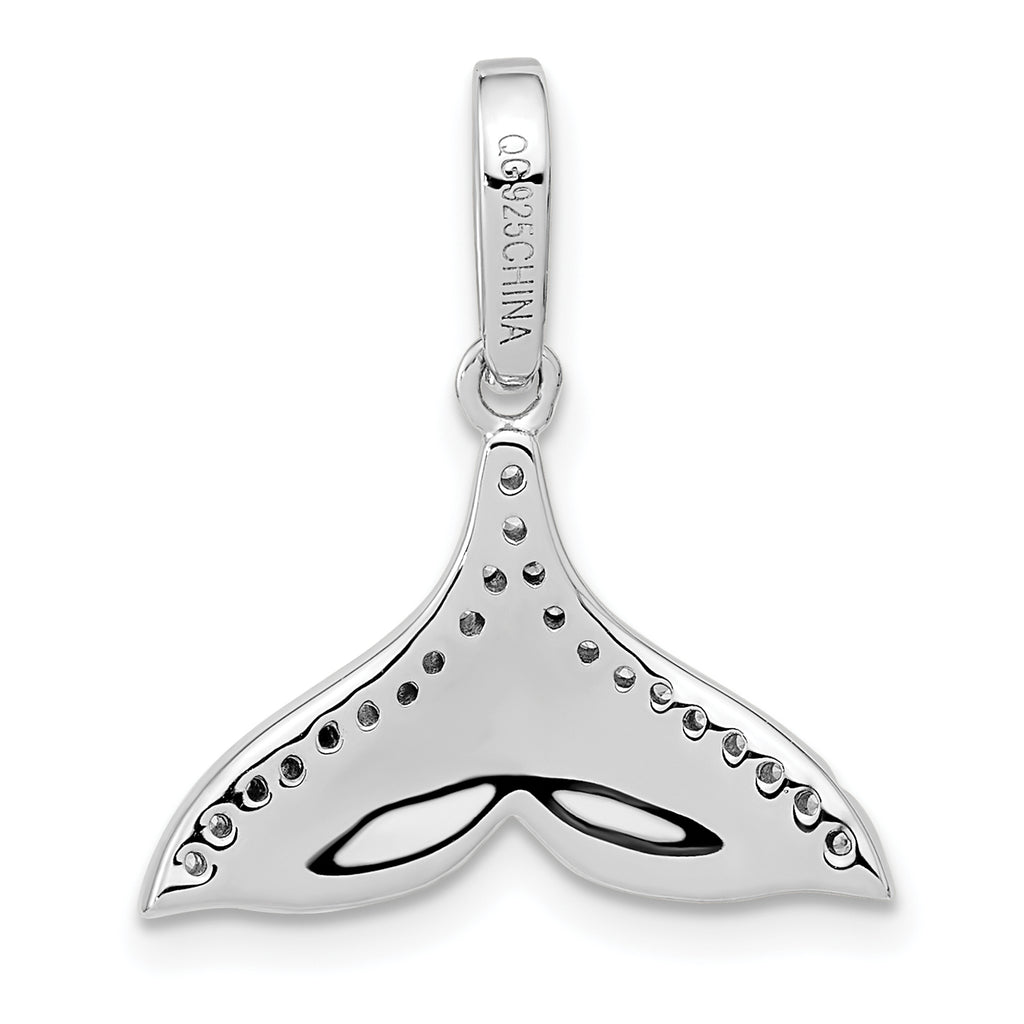 Pure FireSterling Silver Rhod-plated CZ Textured Tail Pendant