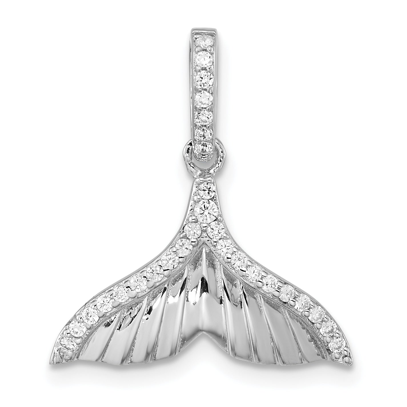 Pure FireSterling Silver Rhod-plated CZ Textured Tail Pendant Main image