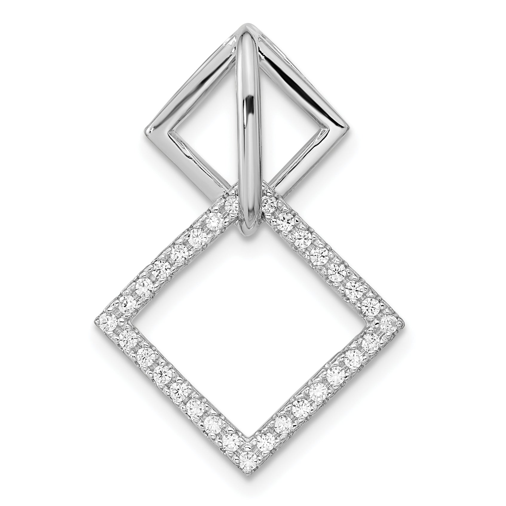 Pure Fire Sterling Silver Rhod-plated CZ Square Chain Slide Pendant Main image