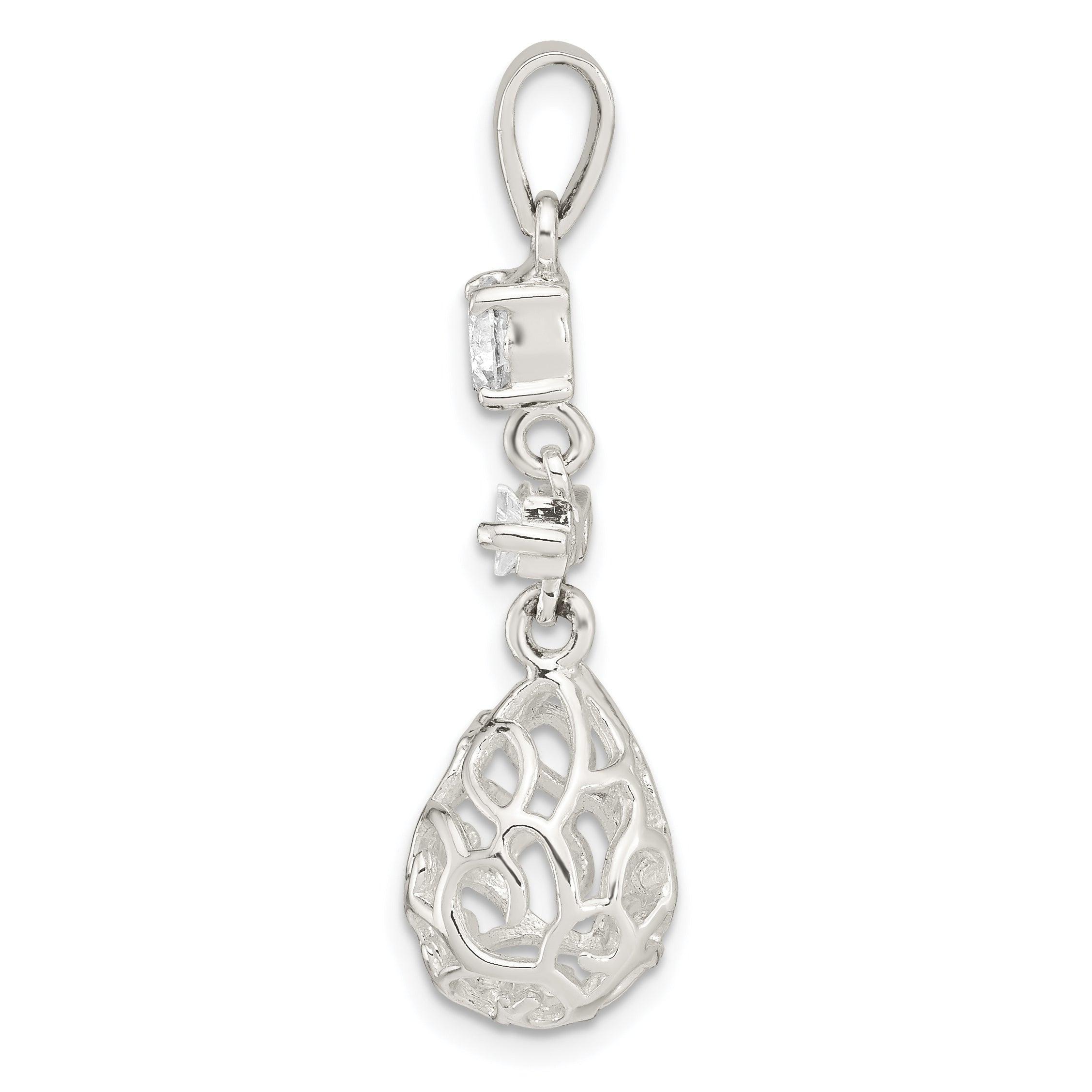 Sterling Silver Polished CZ Teardrop Dangle Pendant Secondary image