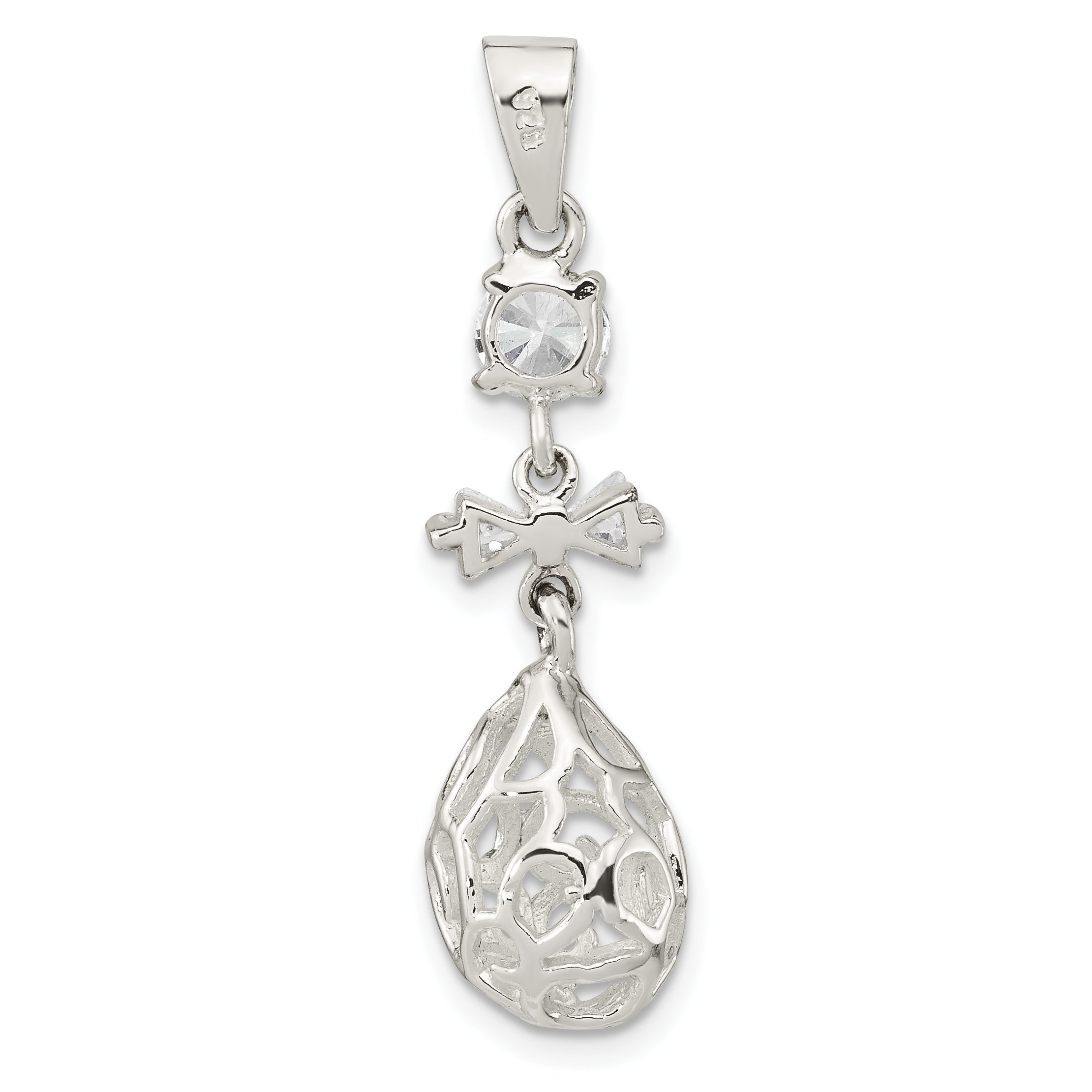 Sterling Silver Polished CZ Teardrop Dangle Pendant