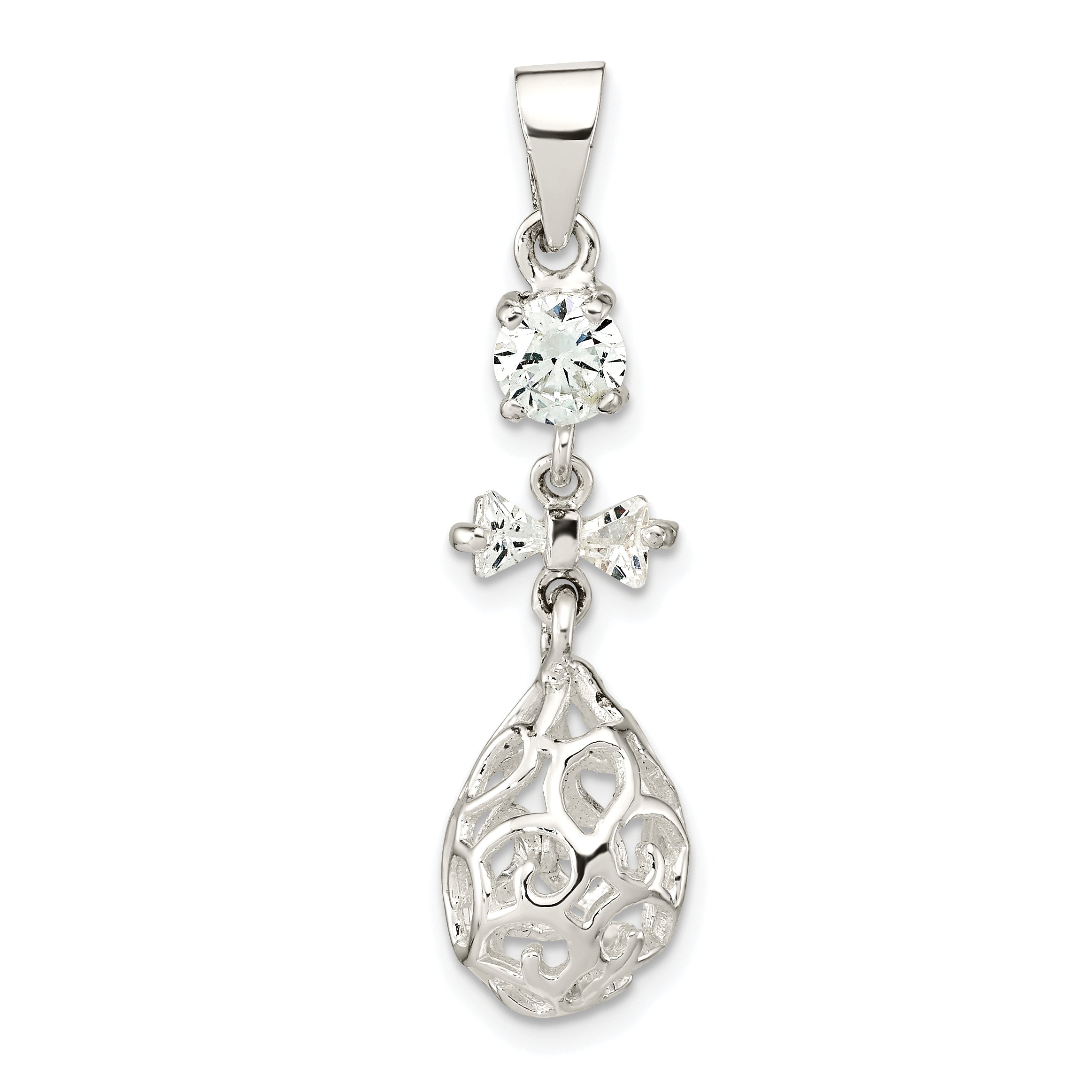 Sterling Silver Polished CZ Teardrop Dangle Pendant Main image