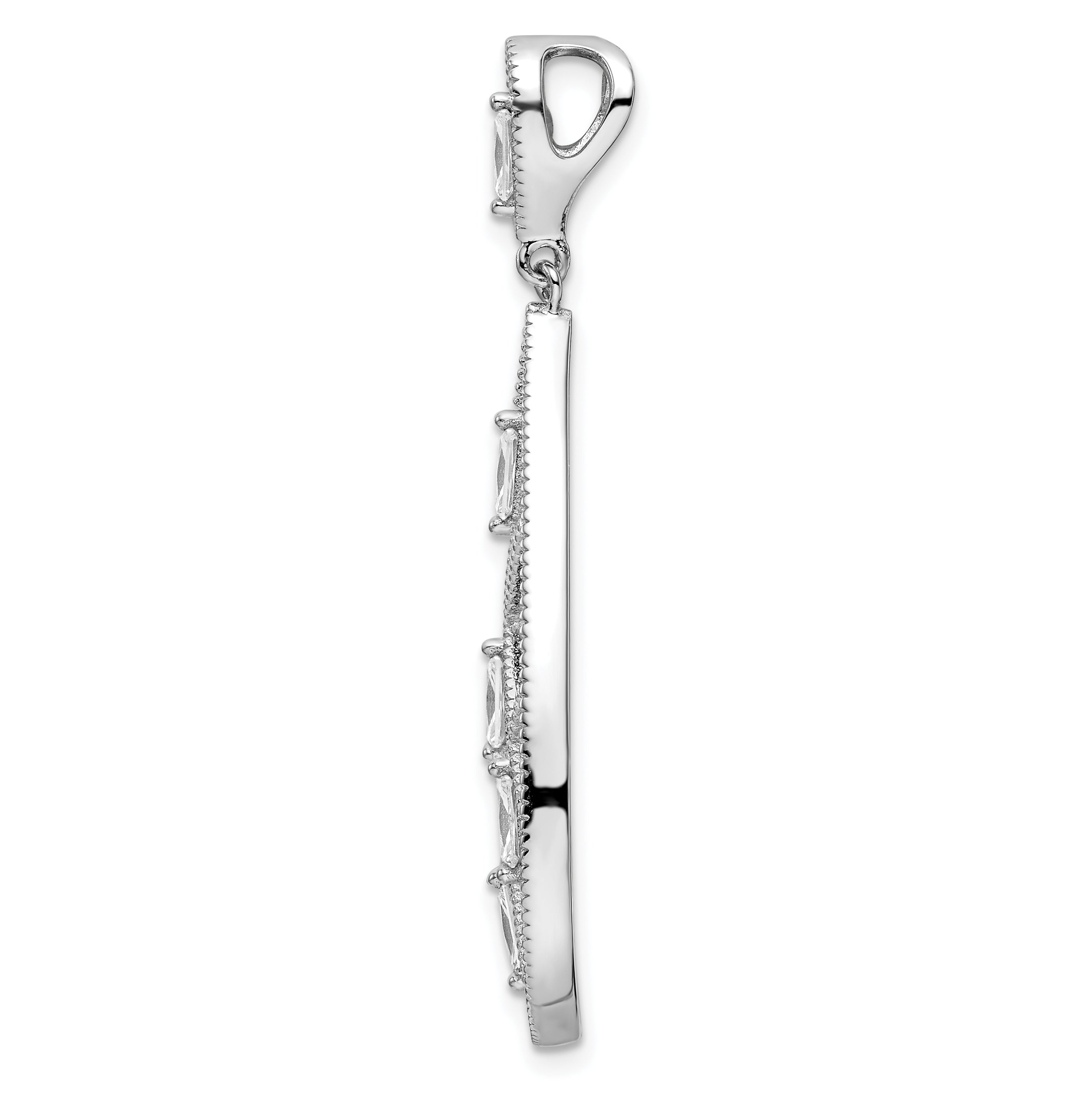 Sterling Silver Rhodium-plated Baguette CZ Teardrop Pendant Secondary image