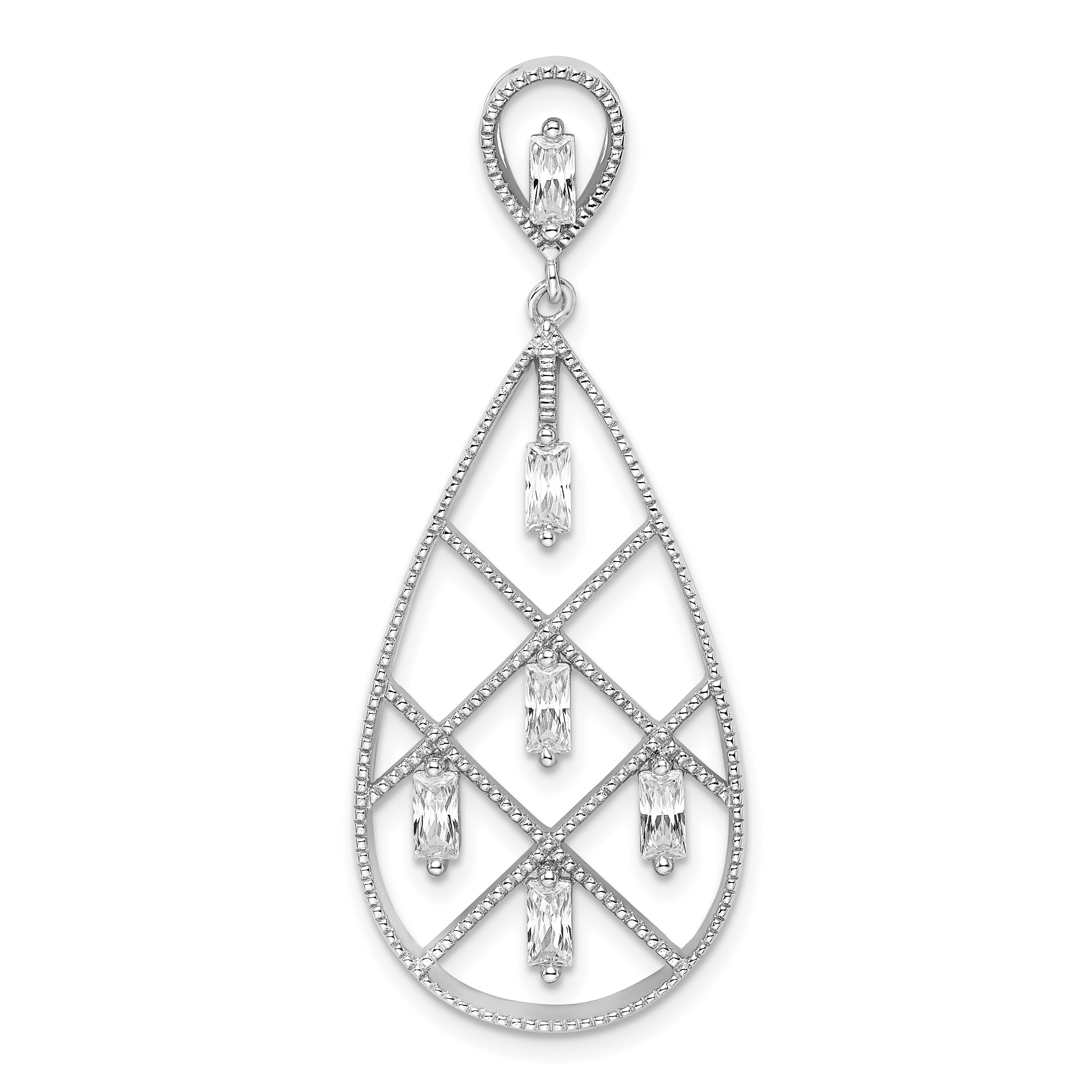 Sterling Silver Rhodium-plated Baguette CZ Teardrop Pendant Main image