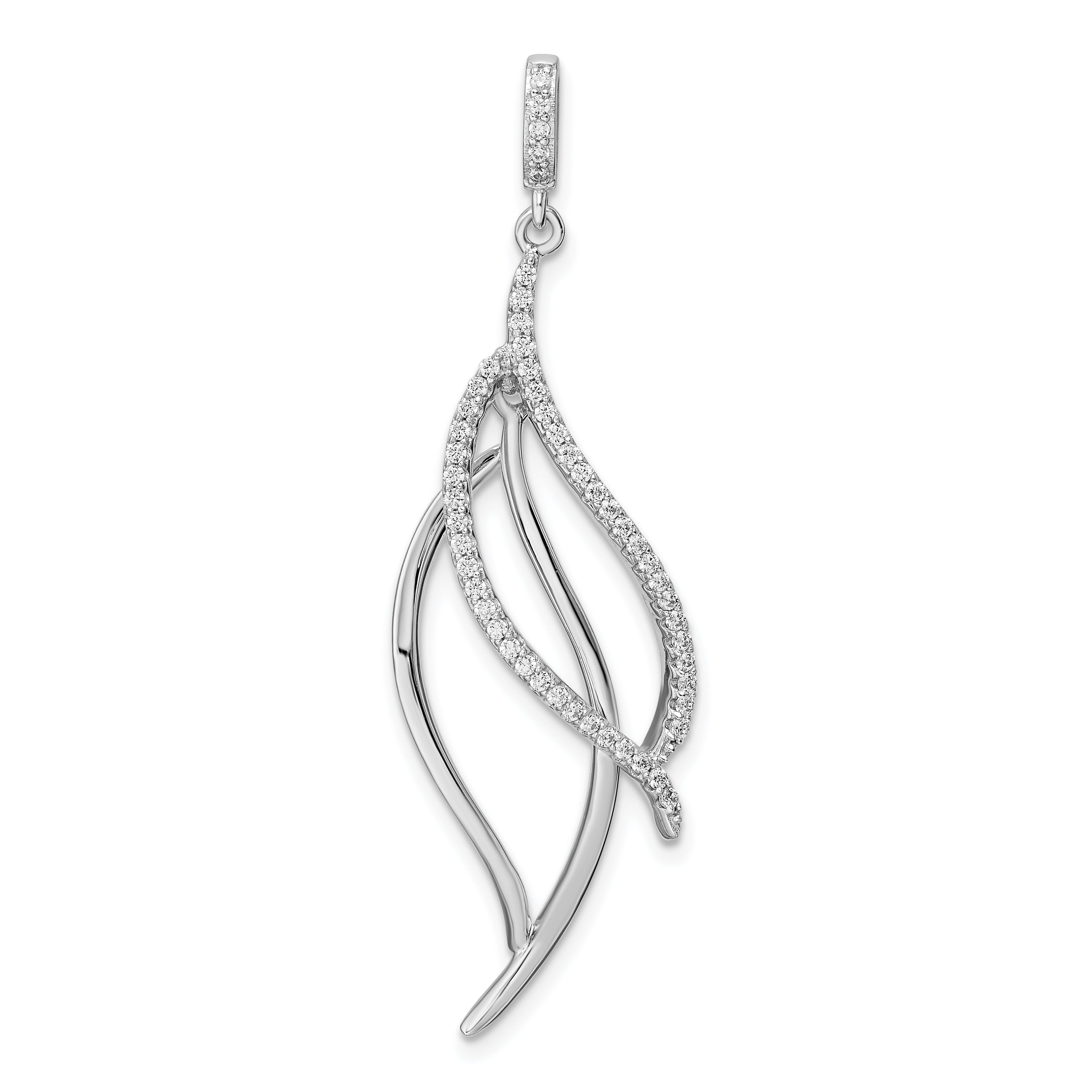 Sterling Silver Rhodium-plated CZ Dangle Leaf Pendant Main image
