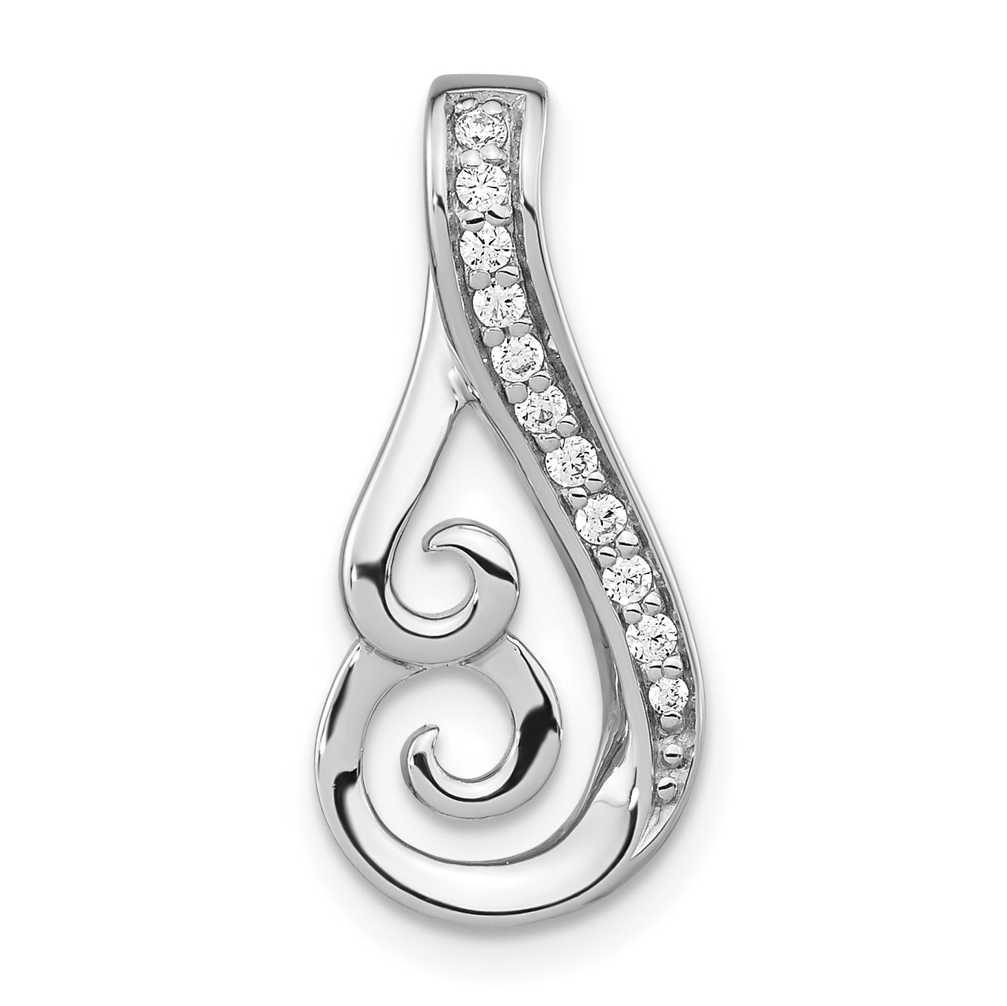 Sterling Silver Rh-plated Polished CZ Swirl Chain Slide Main image
