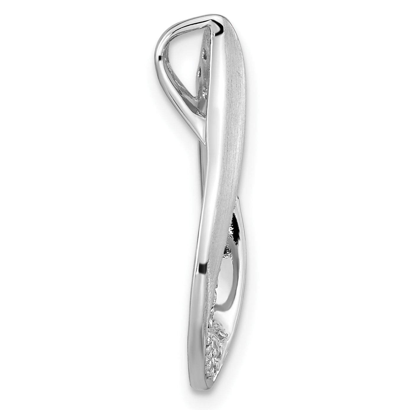 Sterling Silver Rh-plated Satin & Polished CZ Teardrop Chain Slide Secondary image
