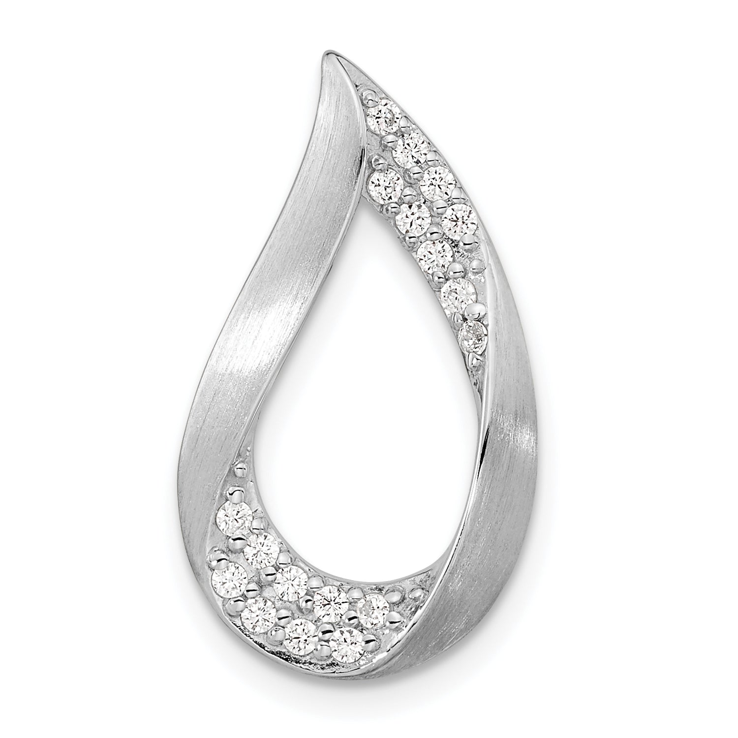 Sterling Silver Rh-plated Satin & Polished CZ Teardrop Chain Slide Main image