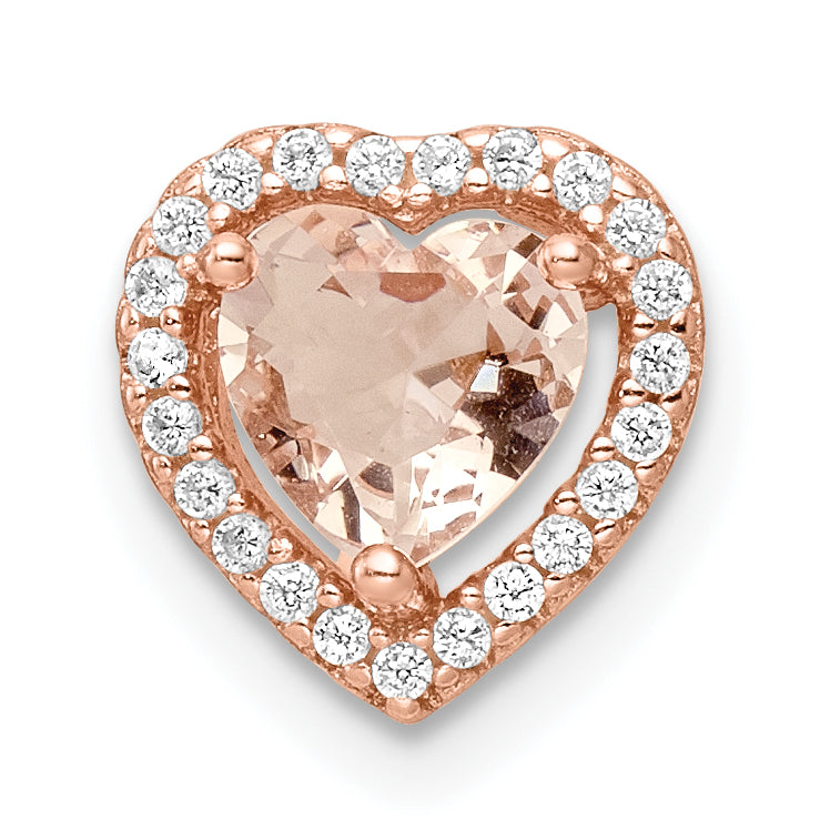 Sterling Silver Rose-tone Polished Pink & White CZ Heart Chain Slide Main image