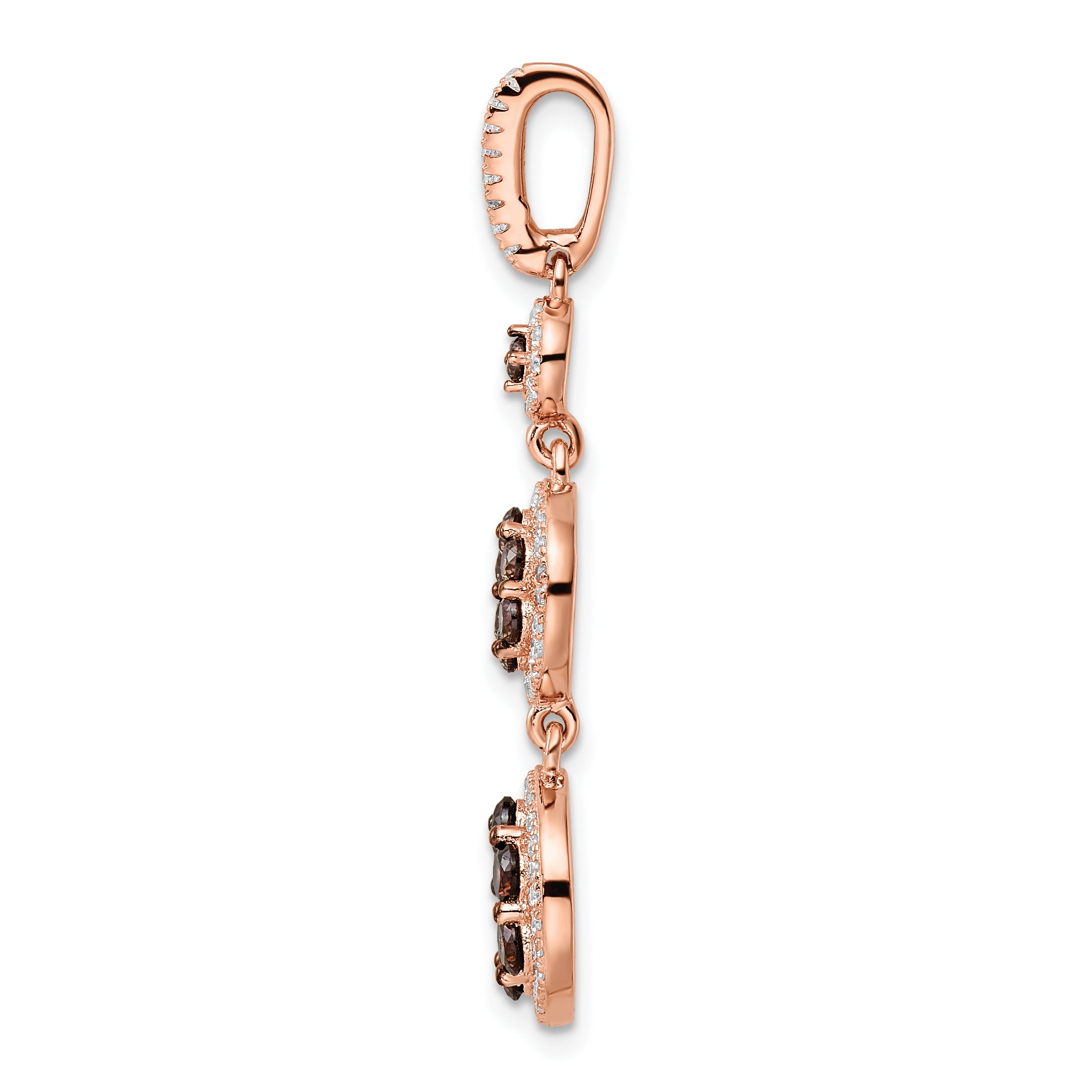 Sterling Silver Rose-tone Black Rhodium-plated CZ Fancy Dangle Pendant