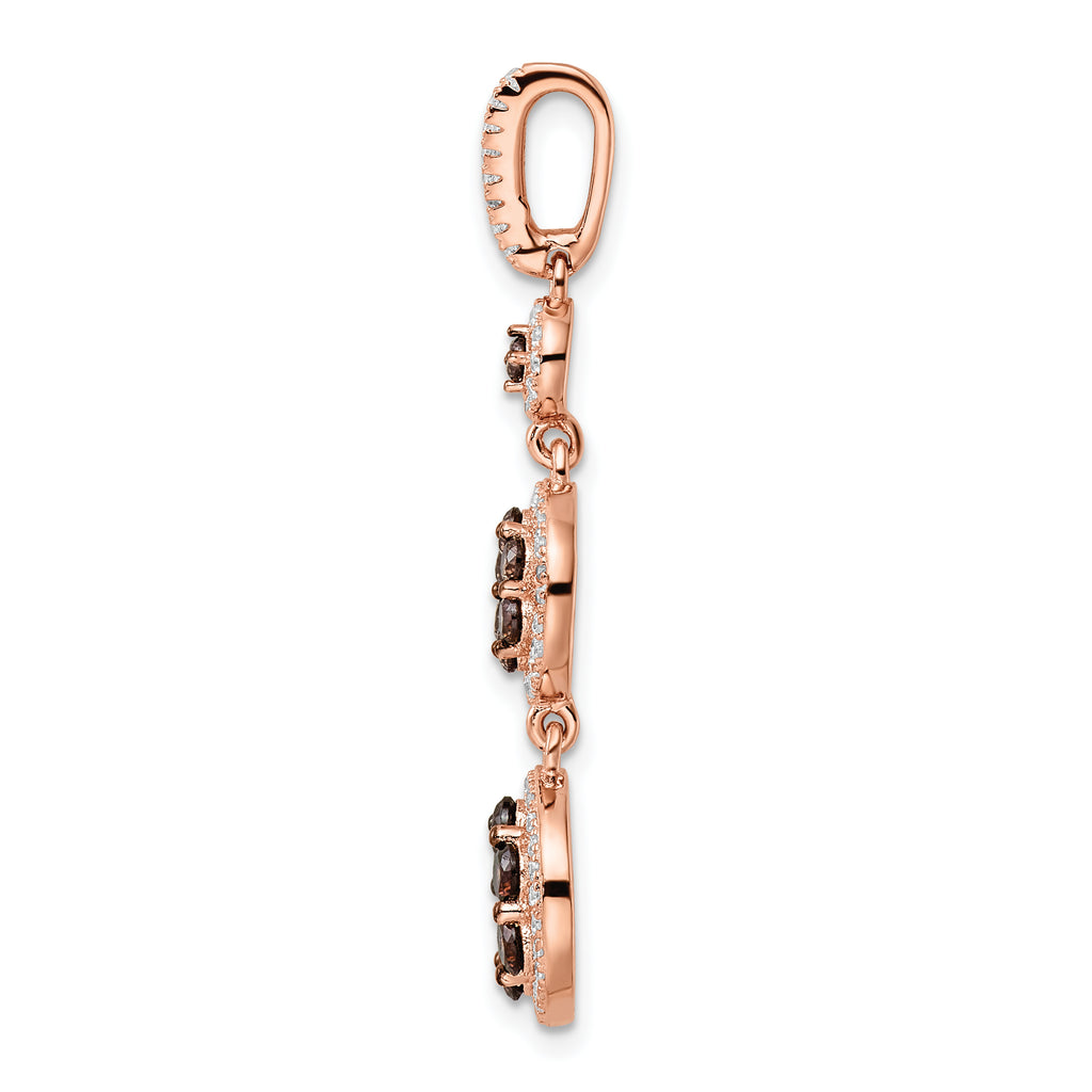 Sterling Silver Rose-tone Black Rhodium-plated CZ Fancy Dangle Pendant