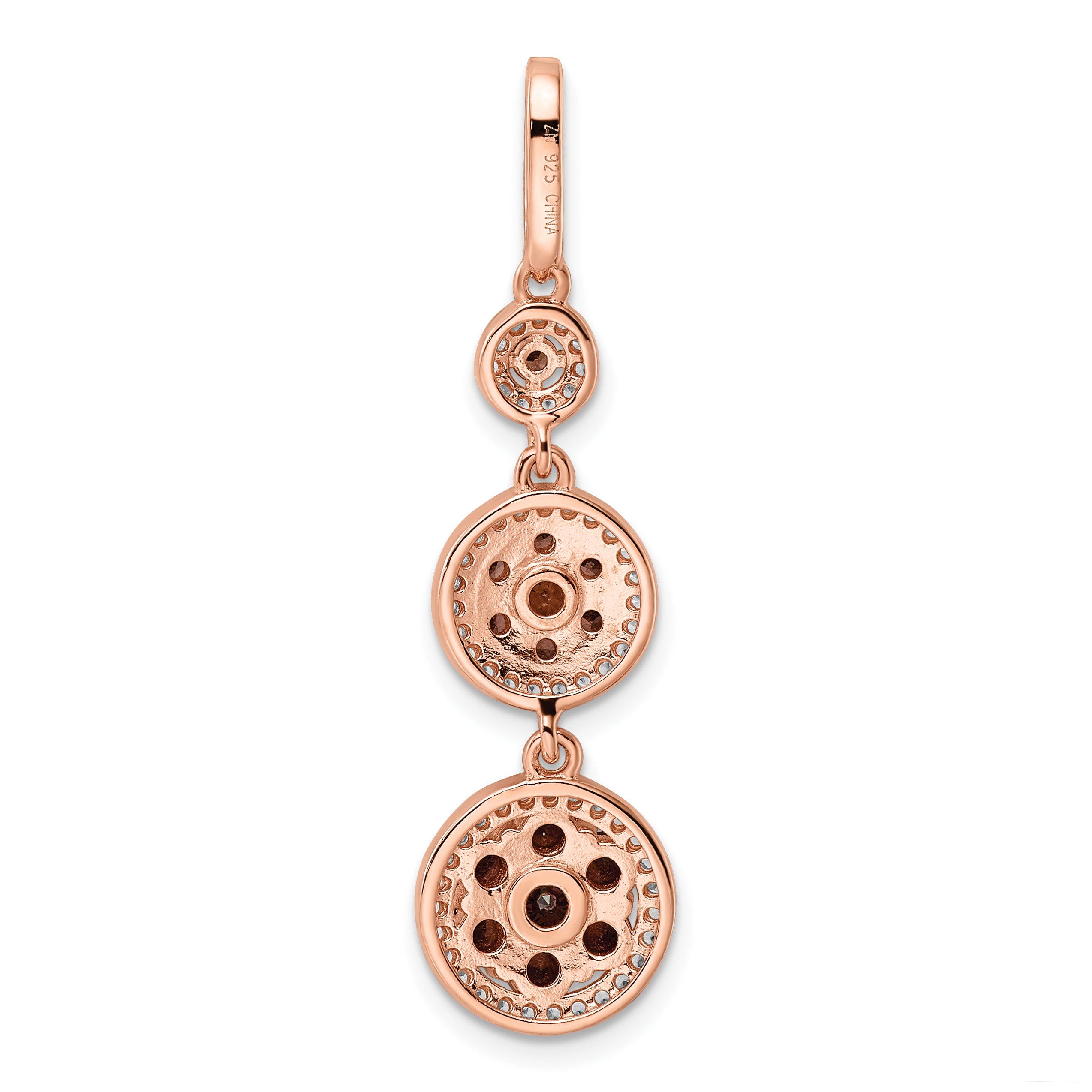 Sterling Silver Rose-tone Black Rhodium-plated CZ Fancy Dangle Pendant