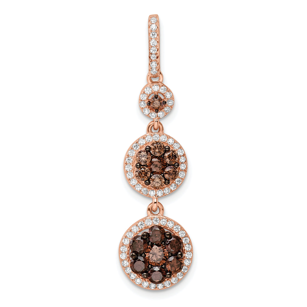 Sterling Silver Rose-tone Black Rhodium-plated CZ Fancy Dangle Pendant