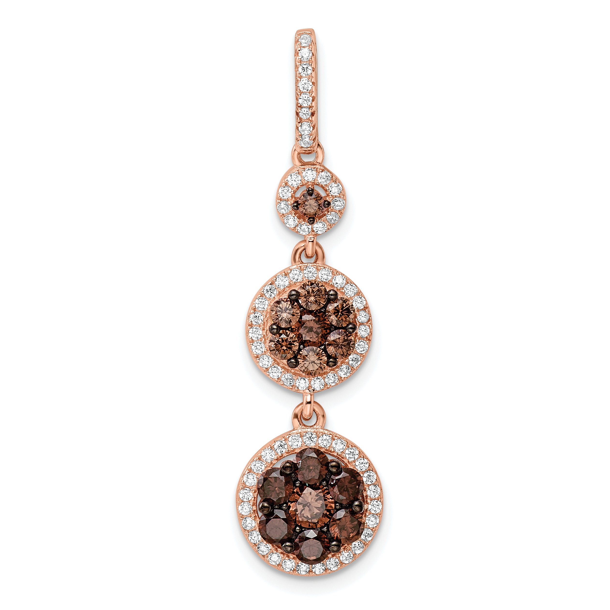 Sterling Silver Rose-tone Black Rhodium-plated CZ Fancy Dangle Pendant