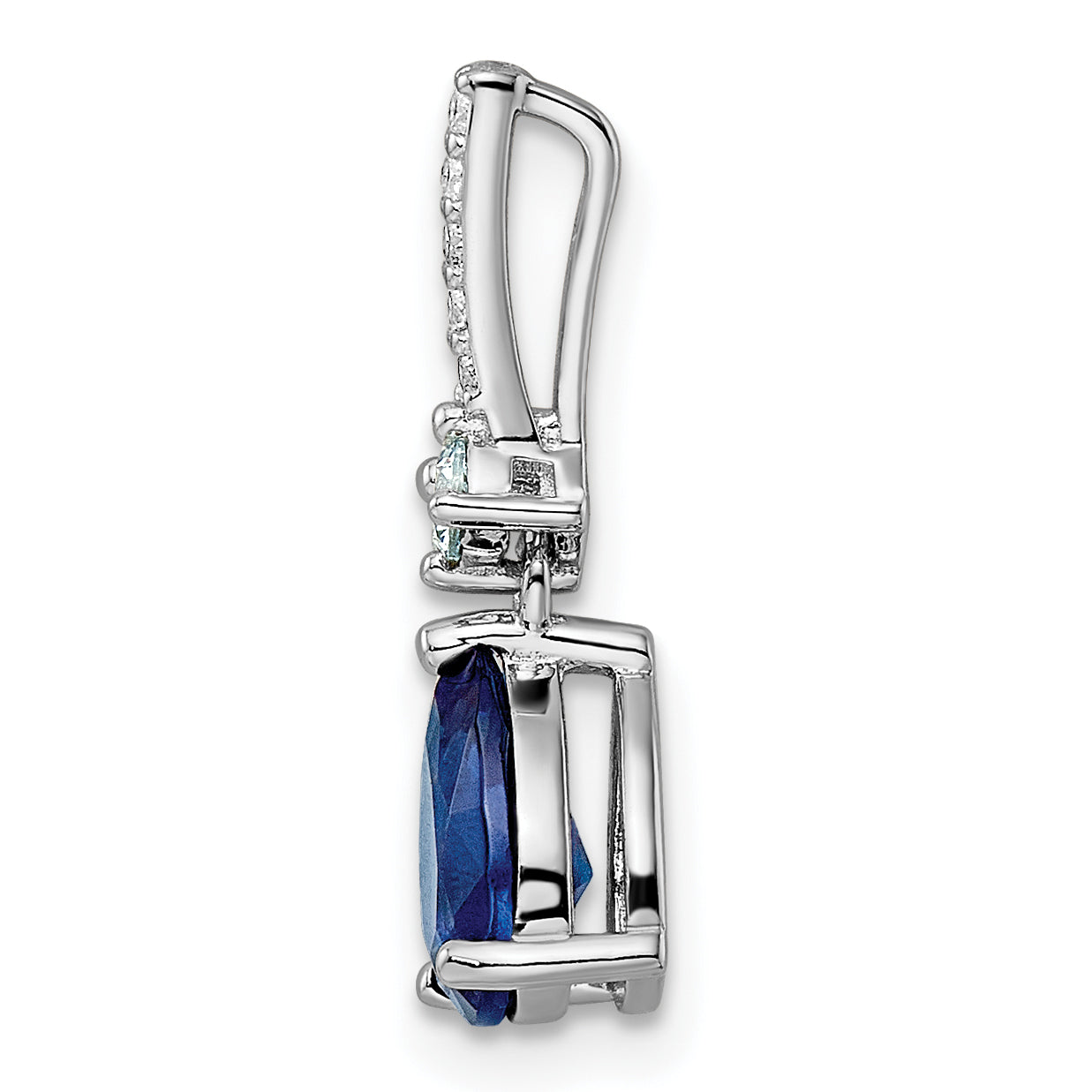 Sterling Silver Rhodium-plated CZ and Blue Glass Pendant Secondary image